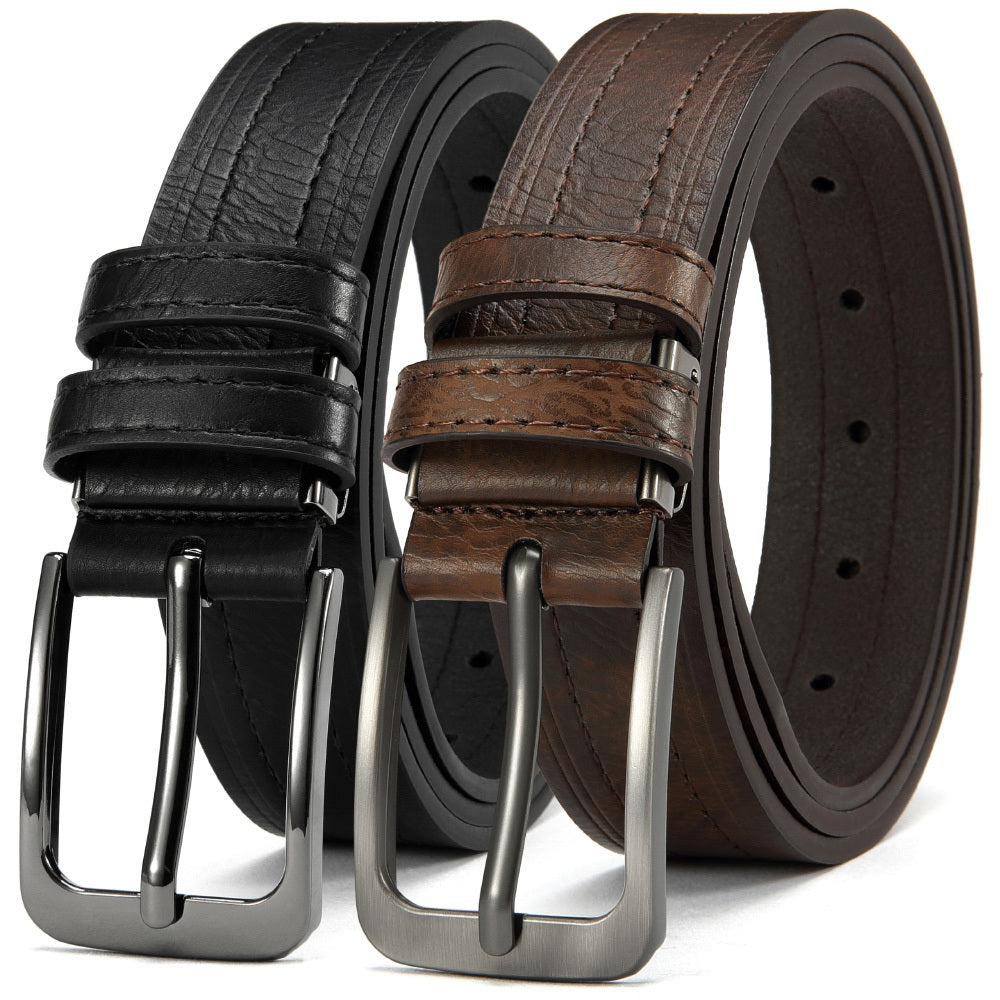 2-Pack Men's Genuine Cowhide Leather Belt with Gift Box – Adjustable Pin Buckle Classic Vintage Jeans Belt for Men, Sizes 30"-52"