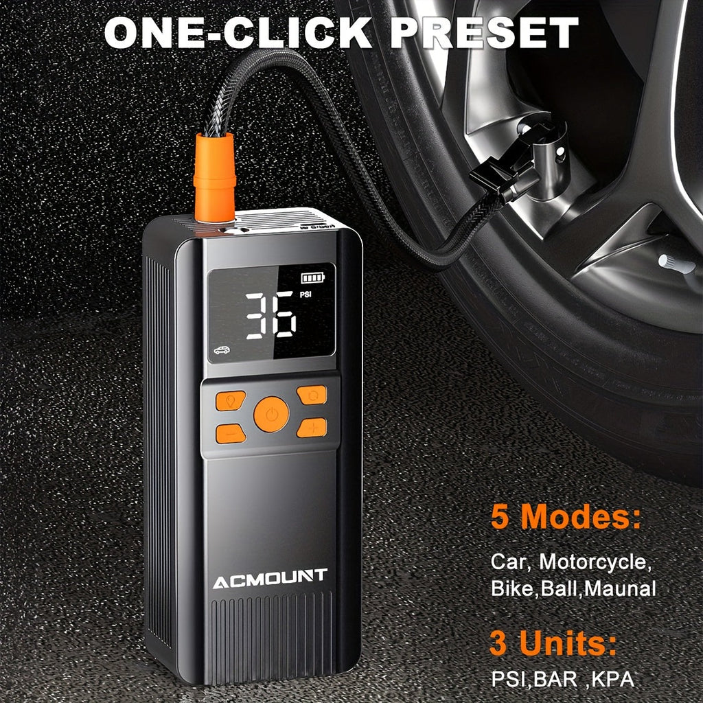 Portable Tire Inflator 150PSI Cordless with 5000mAh Battery, 4+ Inflation Modes, Auto-Stop & LED Light – Digital Gauge Air Compressor for Car, Motorcycle, Bicycle & Sports Balls – Velora