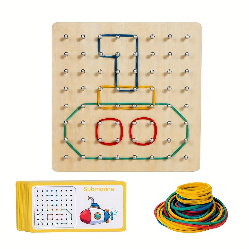 Wooden Geometric Pegboard Puzzle Toy for Kids – Shape Sorting Jigsaw Peg Board Game, Montessori Educational STEM Toy, Fine Motor Skills Learning Activity, Holiday Birthday Gift for Toddlers Ages 2 3 4 5+
