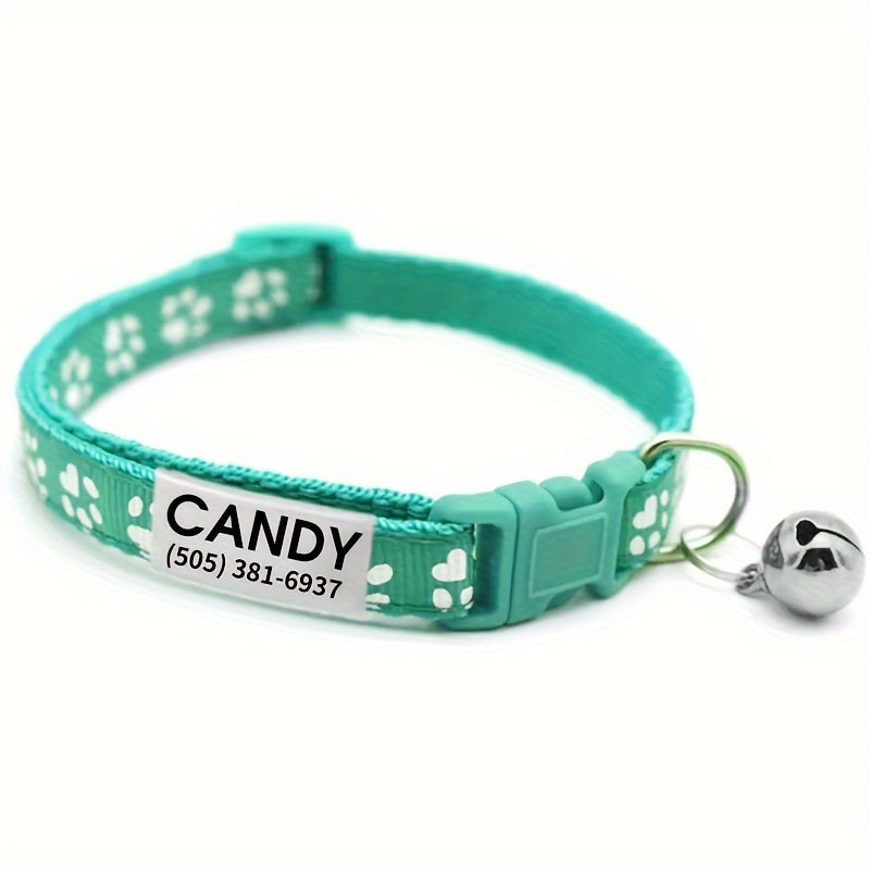Personalized Adjustable Dog & Cat Collar with Paw Print Design - Colorful Customized Pet ID Tag Collar Stylish Safe Breakaway for Small Medium Large Pets Christmas Gift
