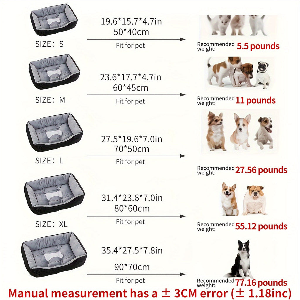 All-Season Dog & Cat Bed with High-Rebound PP Filling – Orthopedic Plush Pet Mattress for Small Medium Large Dogs and Cats, 5 Sizes, Calming Anti-Anxiety Washable Pet Bed
