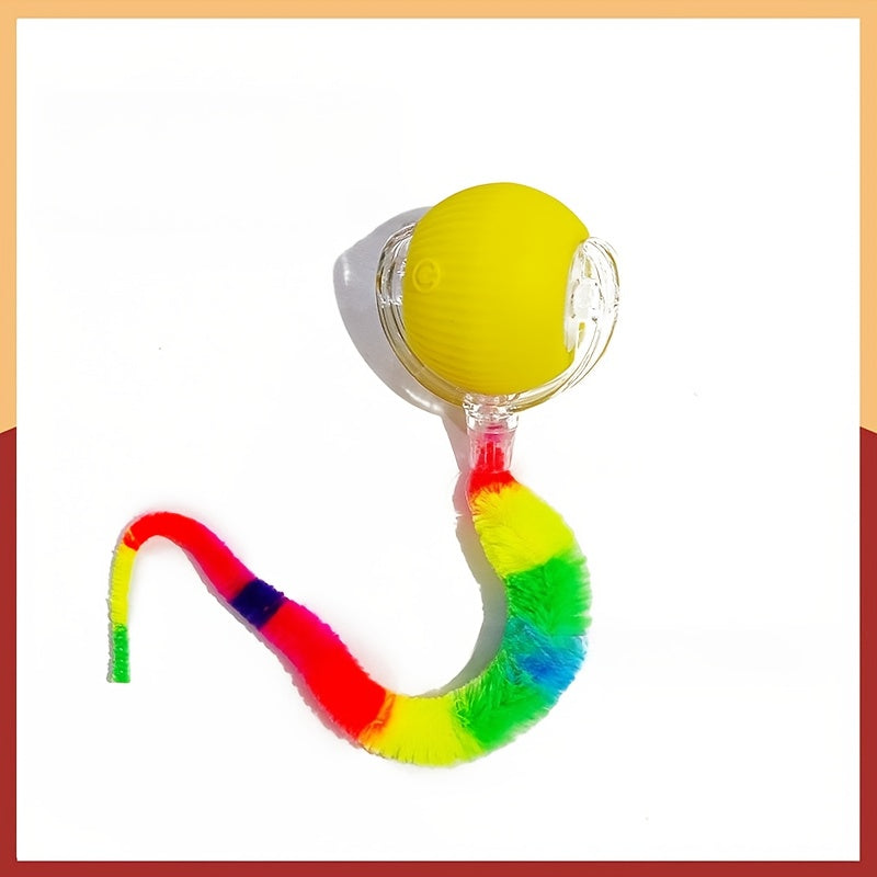 Automatic Rolling Cat Ball Toy USB Rechargeable Luminous Self-Entertaining Smart Cat Toy Bite-Resistant Plastic with Caterpillar Tail for Indoor Cats Kittens Second Gen Upgrade