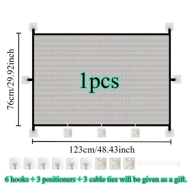 No-Drill Foldable Pet Safety Gate for Kittens and Puppies - Adjustable Portable Pet Fence Safety Net, Easy Indoor Stair Door Installation for Small Household Pets