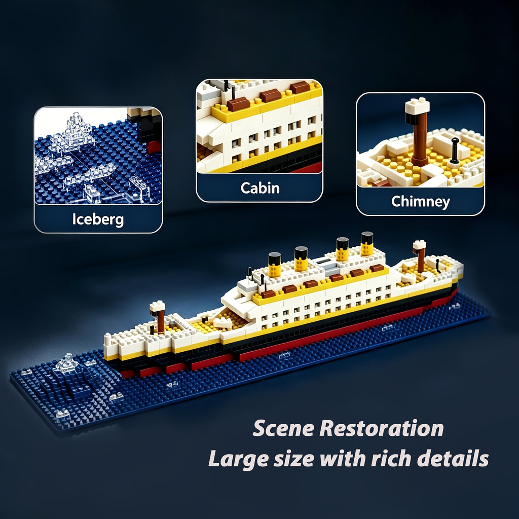 Titanic Ship Building Blocks 607 Pieces - Assembly Model Ship Construction Toy Set for Kids Boys and Girls, STEM Brick Puzzle Kit, Home Decoration Display Model, Christmas Birthday Gift