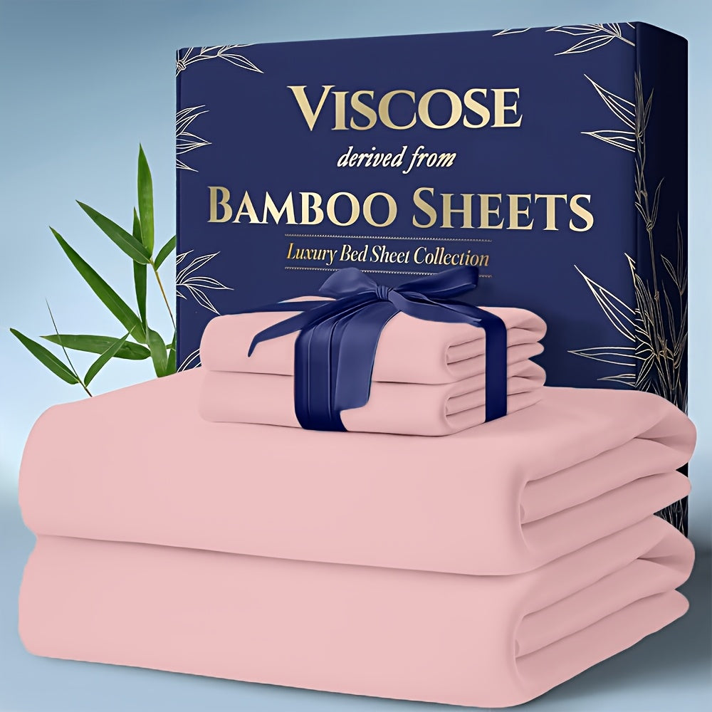 Cooling Bamboo Bed Sheet Sets – Ultra-Soft Breathable Deep Pocket Sheets for Hot Sleepers, Twin Full Queen King, 4-Piece Set with Pillowcases, Moisture-Wicking Temperature Regulating