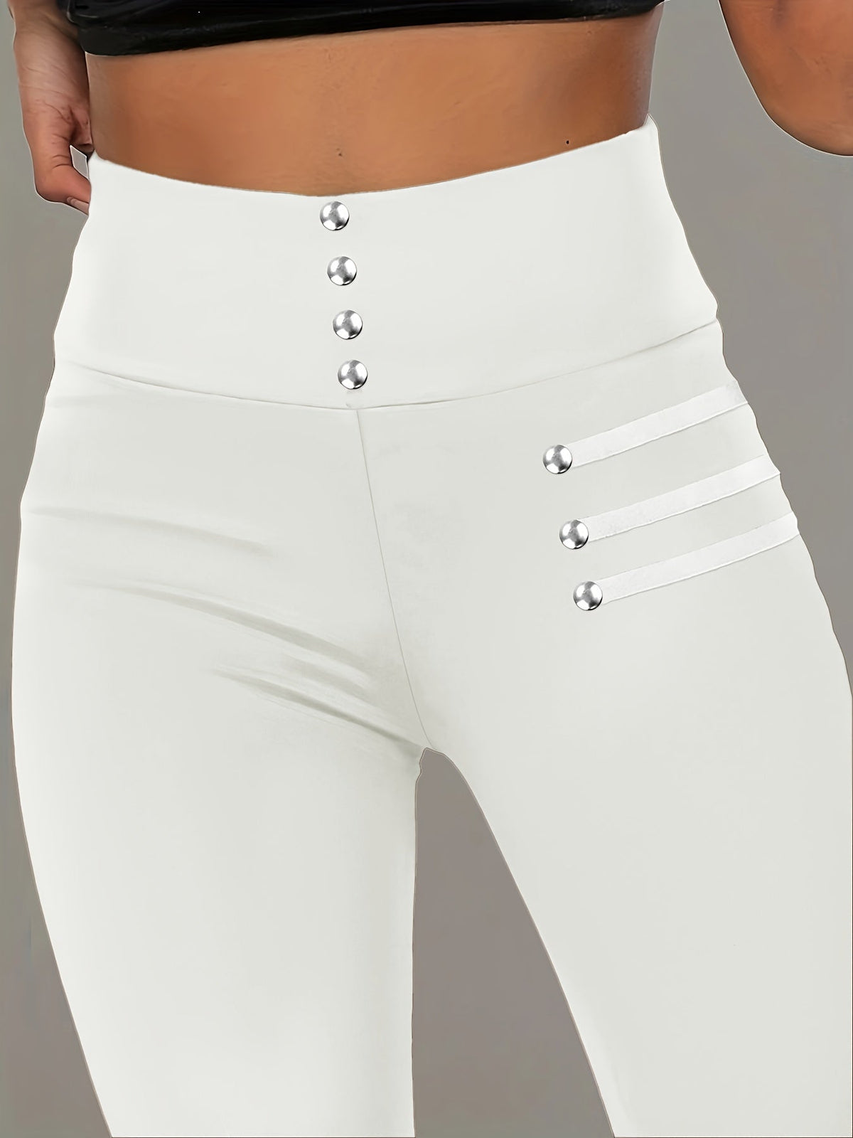 Women's High-Waisted Beaded Leggings - Elastic Slim Fit Shaping Pants, Non-See-Through, Machine Washable, Spring Summer Fall Wear, Multi-Color Options S-XXL
