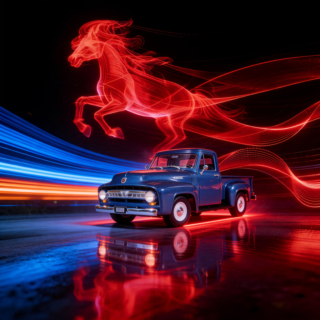 1953 Ford F-100 Pickup 1/18 Scale Zinc Alloy Diecast Model Car - Detailed Interior, Rotatable Wheels, Acrylic Display Box | Classic Truck Collectible Gift for Car Enthusiasts, Father's Day Christmas Birthday