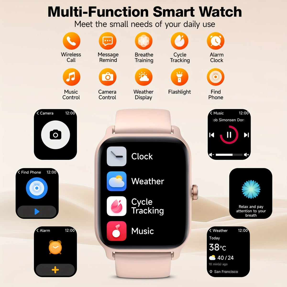 FAWEIO Smart Watch with Alexa & Wireless Calling – 1.8" HD Touchscreen, Fitness Tracker, 100+ Sports Modes, Compatible with iPhone & Android, for Women & Men