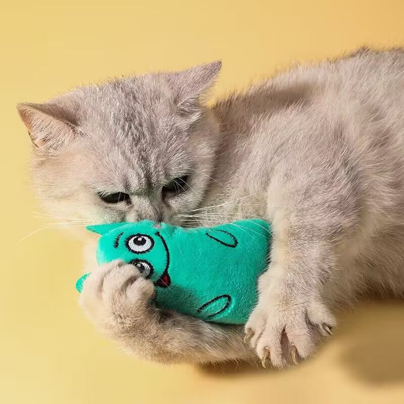 Plush Cat Toy Interactive Self-Entertaining Teeth Cleaning Chew Toy for Cats and Small Breeds No Battery Needed Random Color Soft Catnip Style Pet Toy