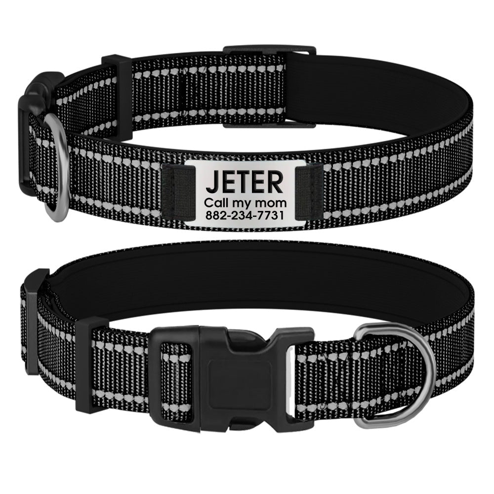 Customizable Reflective Dog Collar with Personalized Name Plate - Padded Nylon Comfort Fit, 12 Color Options, Engraved ID Tag Alternative for Small Medium & Large Dogs, Perfect Personalized Dog Gift for Dog Lovers