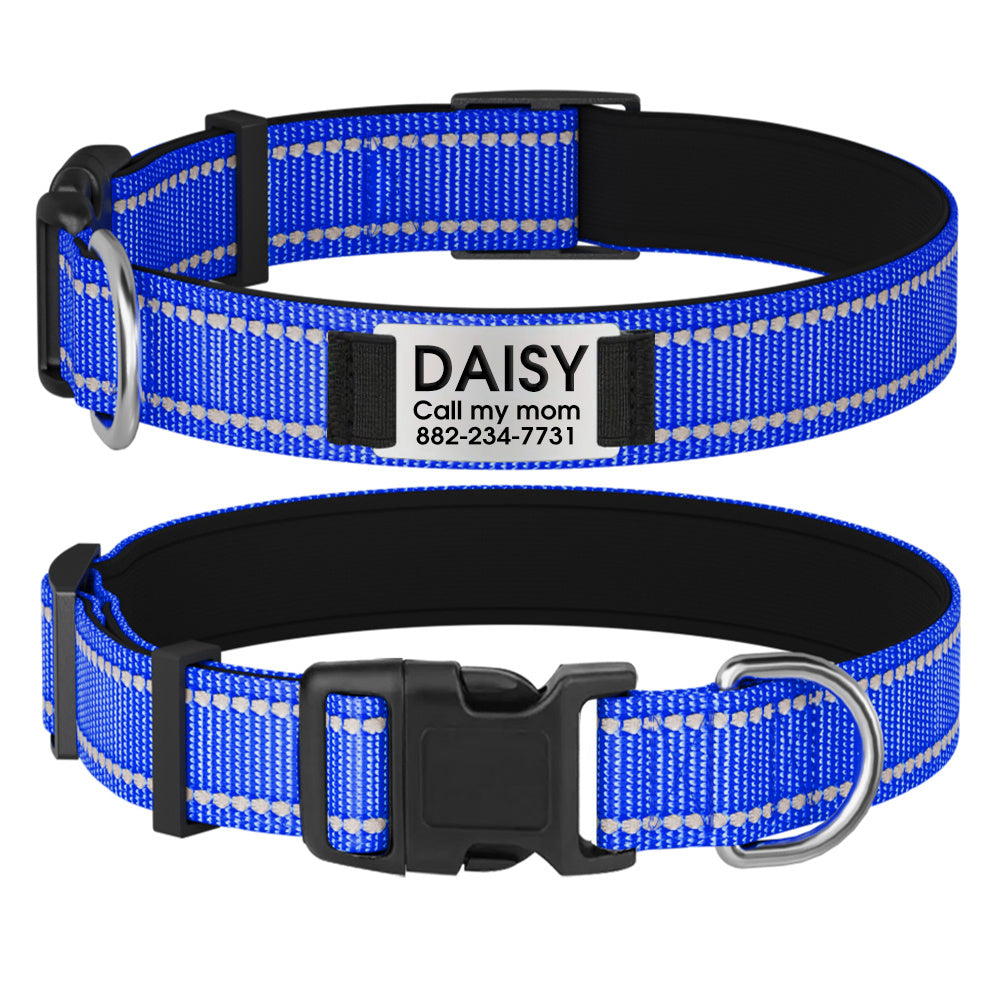 Customizable Reflective Dog Collar with Personalized Name Plate - Padded Nylon Comfort Fit, 12 Color Options, Engraved ID Tag Alternative for Small Medium & Large Dogs, Perfect Personalized Dog Gift for Dog Lovers