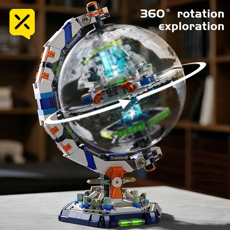 Globe Building Block Model Kit - Creative 3D World Globe Brick Assembly Puzzle, Decorative Home Office Desk Ornament, Unique Christmas Birthday New Year Gift for Adults Teens | Comes in Color Box