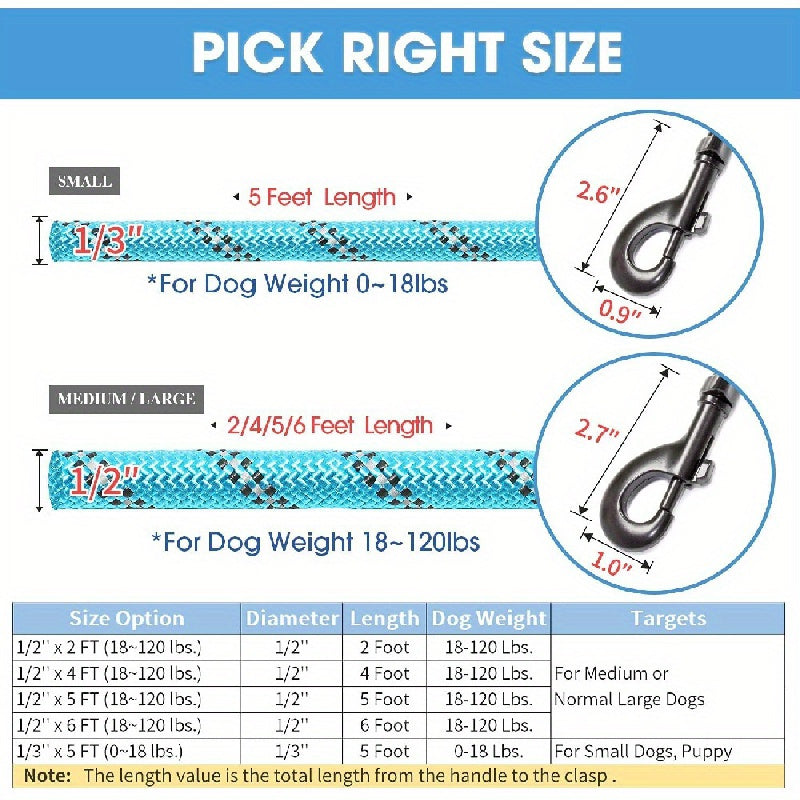Reflective Round Rope Dog Leash 12mm – Bold Thickened Nylon Long Dog Lead for Medium & Large Dogs – Night Safety Reflective Stitching Dog Walking Leash for Outdoor Training & Daily Use