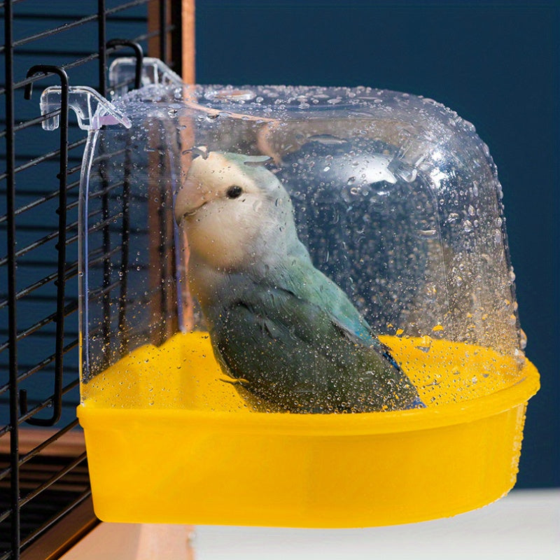 Clear Bird Bath for Cage with Hanging Design - Parrot Bathtub Shower Box for Parakeets, Cockatiels & Small Birds, Removable Transparent Pet Bird Bathing Bowl, Bird Cage Accessories & Grooming Supply