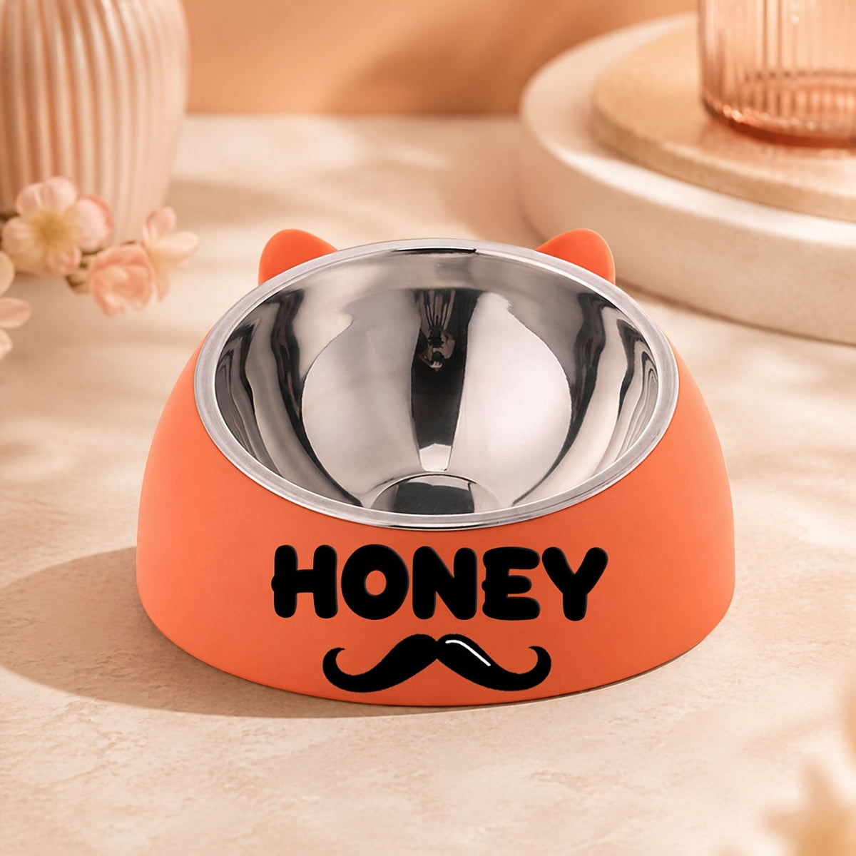 Personalized Stainless Steel Tilted Pet Bowl for Cats and Dogs Custom Name Ergonomic Neck Protection Food Water Bowl Great Gift for Pets Small Medium Large