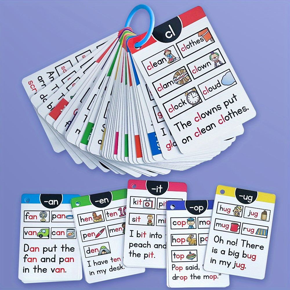 LACHILLY 107-Group Phonics Flashcards for Kids – CVC Word Learning Cards with Colorful Illustrations, I Can Read English Learning, Educational Memory Game & Teaching Aid