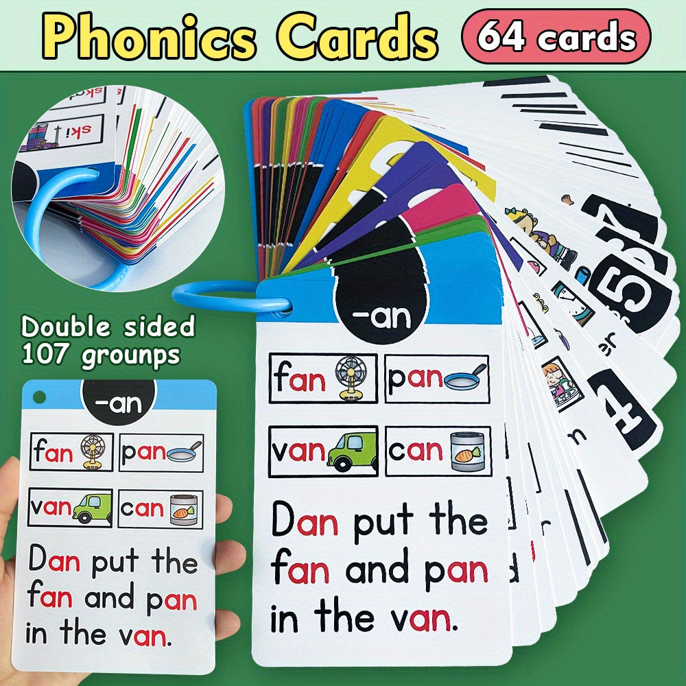 LACHILLY 107-Group Phonics Flashcards for Kids – CVC Word Learning Cards with Colorful Illustrations, I Can Read English Learning, Educational Memory Game & Teaching Aid