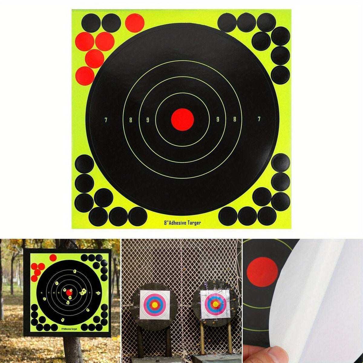 Shooting Target Stickers 50 Pack 8 Inch Self-Adhesive High Visibility Paper Targets for Pistol Rifle Airsoft Dart Gun Shooting Practice Range Training Tactical Gear Hunting Indoor Outdoor