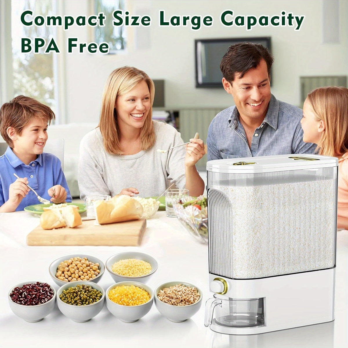 Large Rice Storage Container 11LB & 22LB with Measuring Cup and Time Markings, Airtight Grain Dispenser for Kitchen Pantry Organization, BPA-Free Food Storage Container for Rice Flour Dry Goods