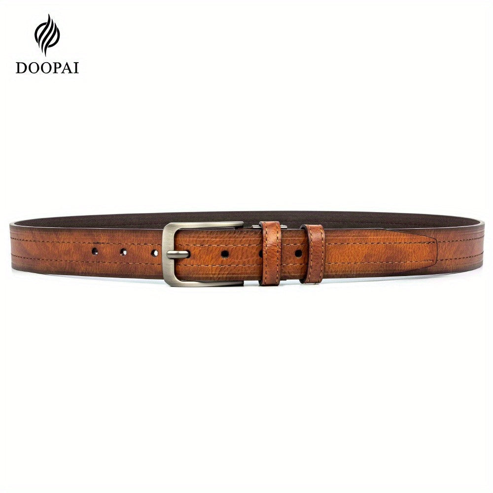 2-Pack Men's Genuine Cowhide Leather Belt with Gift Box – Adjustable Pin Buckle Classic Vintage Jeans Belt for Men, Sizes 30"-52"