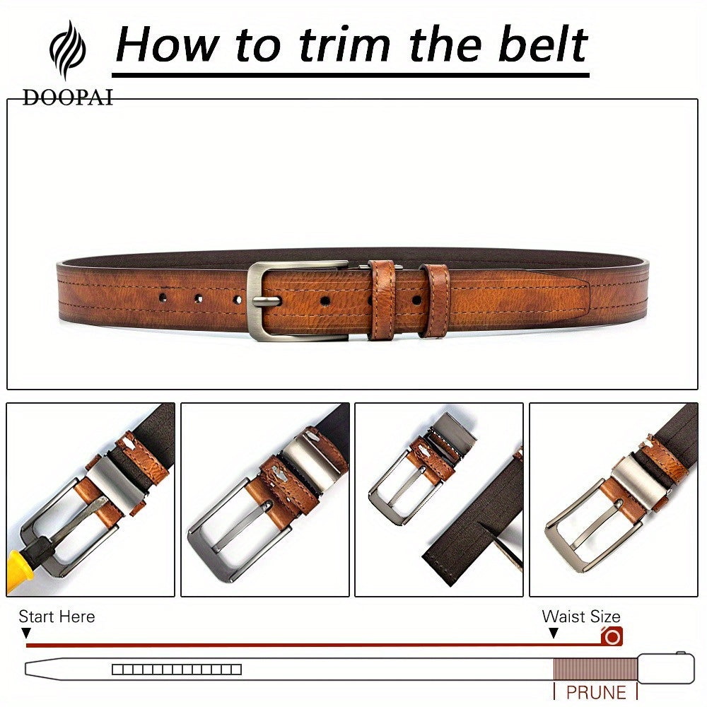 2-Pack Men's Genuine Cowhide Leather Belt with Gift Box – Adjustable Pin Buckle Classic Vintage Jeans Belt for Men, Sizes 30"-52"