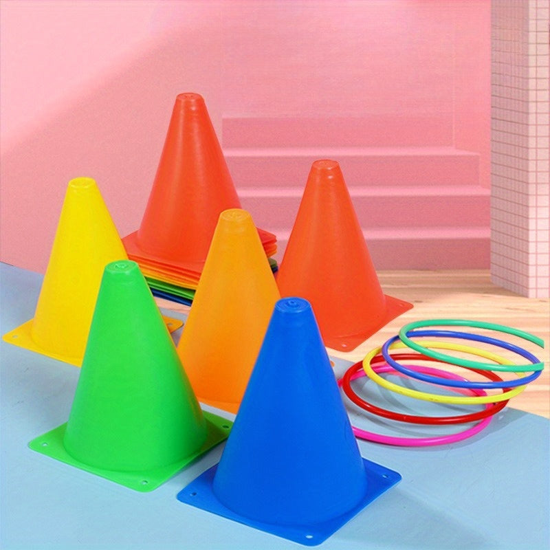 Ring Toss Game Set Ice Cream Cone Tube Design Outdoor Sports Sensory Training Circular Throwing Toy with Colored Barrels Fun Backyard Lawn Activity for Kids Adults Family Party Games Birthday Gift