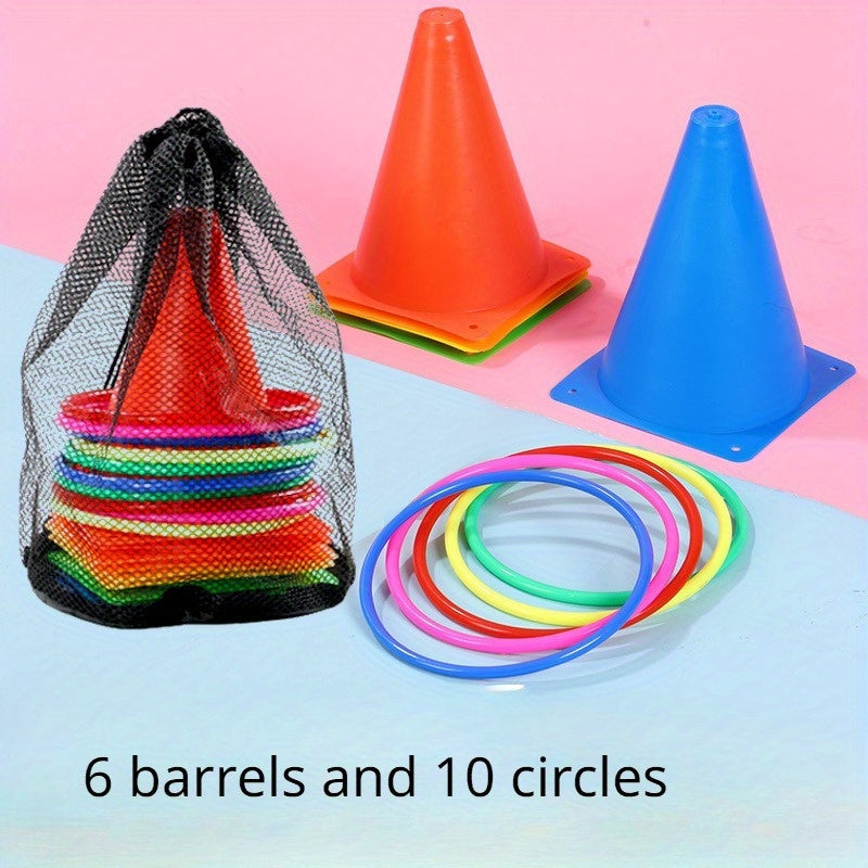 Ring Toss Game Set Ice Cream Cone Tube Design Outdoor Sports Sensory Training Circular Throwing Toy with Colored Barrels Fun Backyard Lawn Activity for Kids Adults Family Party Games Birthday Gift