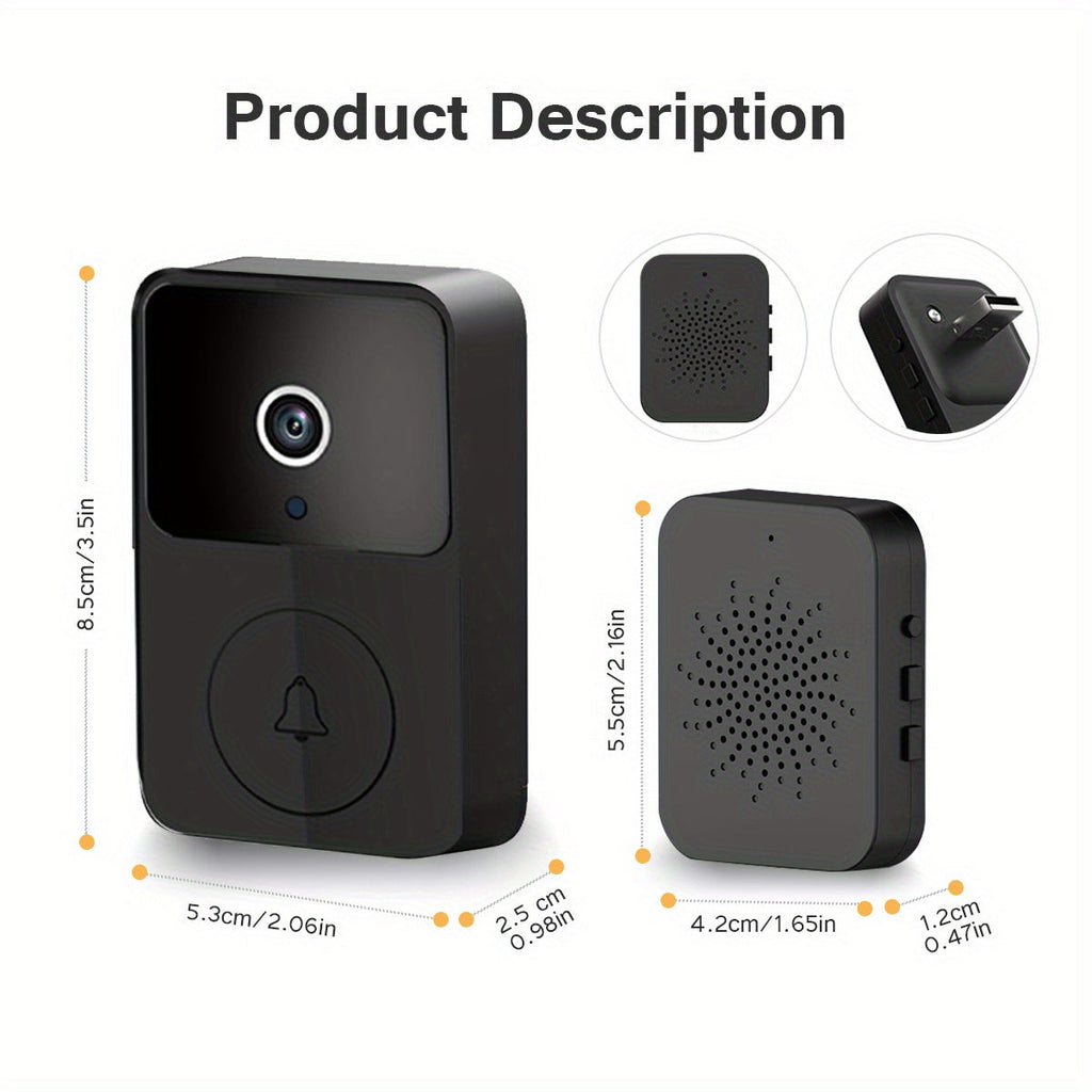 Wireless Video Doorbell Camera with HD Night Vision, Motion Alerts & Two-Way Audio – Smart WiFi Doorbell, Remote Mobile View, Voice Changer, Rechargeable Battery, 2.4GHz, Home Security