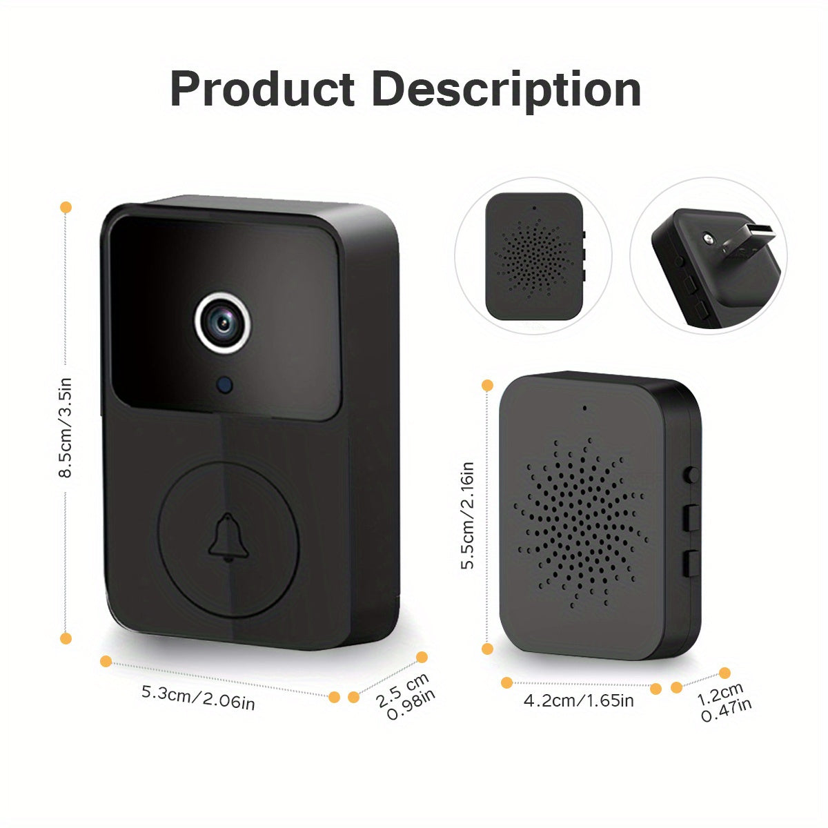 Wireless Video Doorbell Camera with HD Night Vision, Motion Alerts & Two-Way Audio – Smart WiFi Doorbell, Remote Mobile View, Voice Changer, Rechargeable Battery, 2.4GHz, Home Security