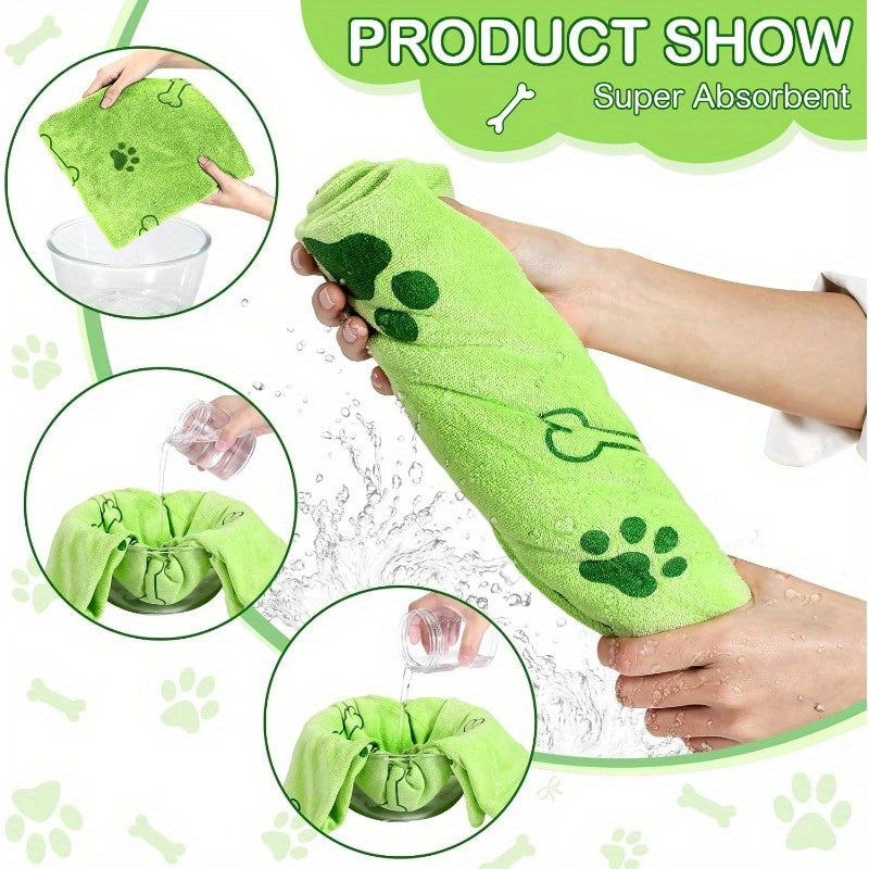 Quick-Dry Pet Towels 4 Pack - Soft Absorbent Polyester Dog Towels with Paw Print Design for Bathing and Drying Dogs and Cats, Assorted Colors for Small and Medium Pets