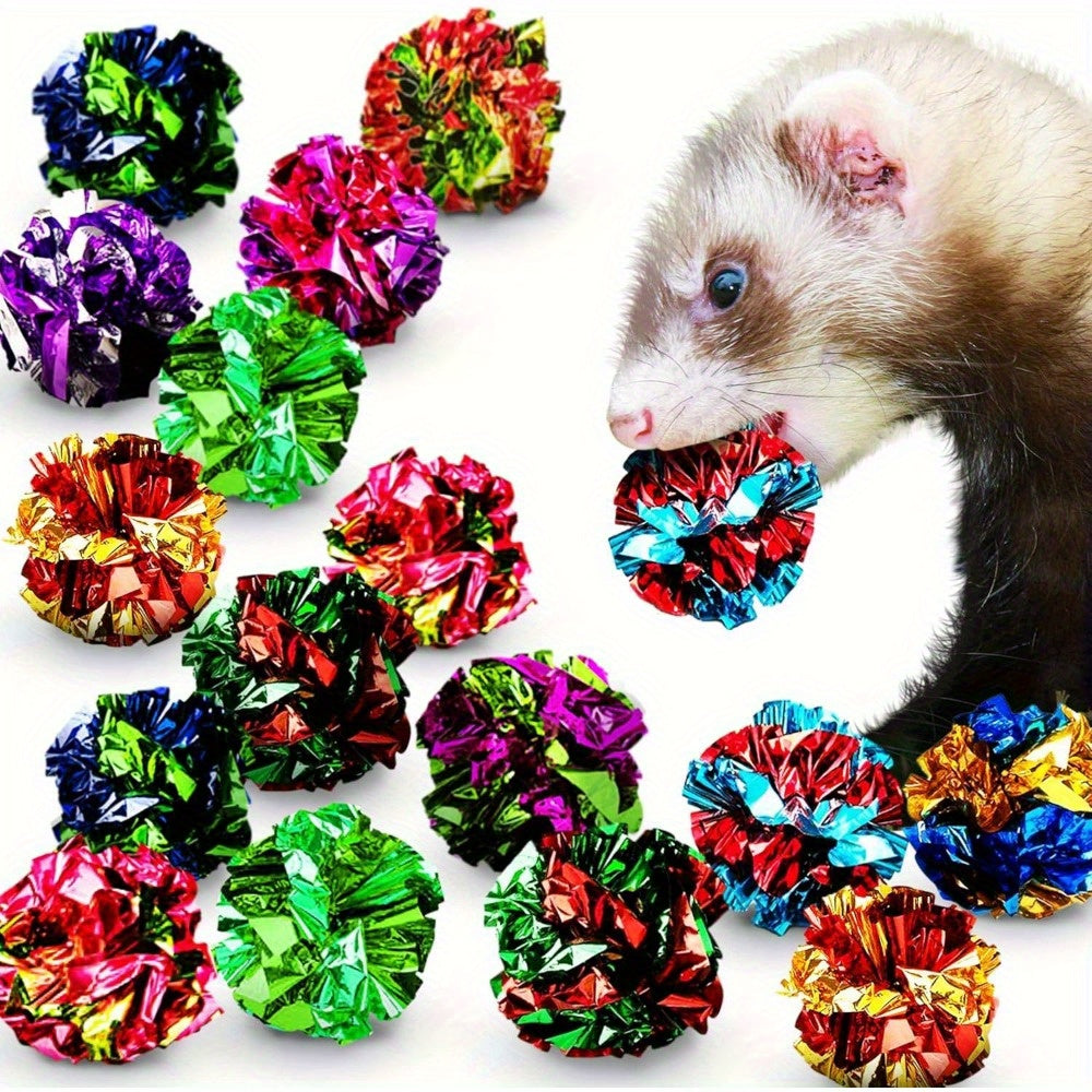 24 Pack Crinkle Balls for Cats Mylar Foil Cat Toy Balls Multicolor Shiny Crinkly Sound Indoor Cat Kitten Exercise Toy Set Lightweight Interactive Cat Toys