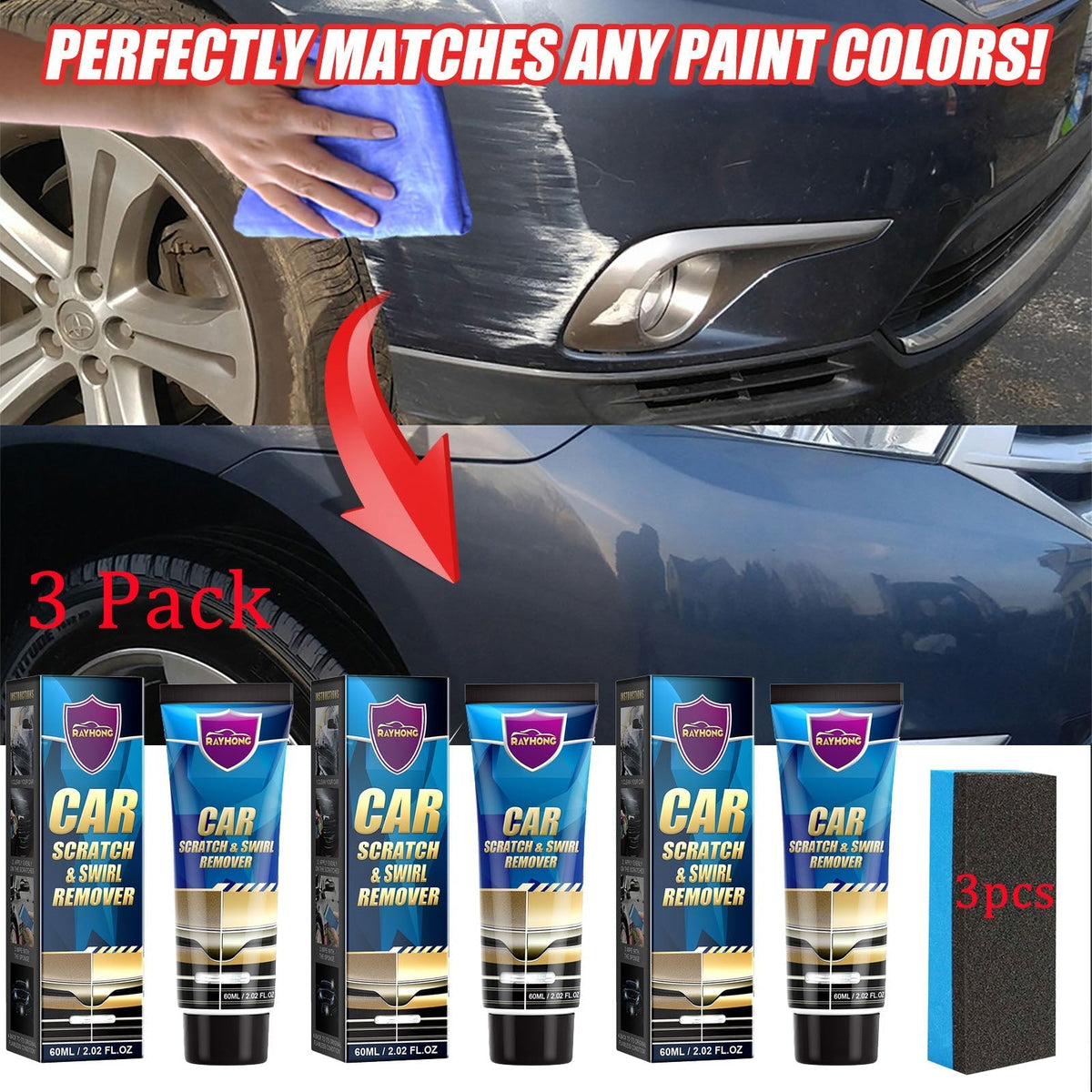 Car Scratch & Swirl Remover Paste 3-Pack Universal Color Match Formula Auto Paint Repair Polishing Cream Easy Touch-Up Restoration for All Car Colors Exterior Car Care Detailing Kit