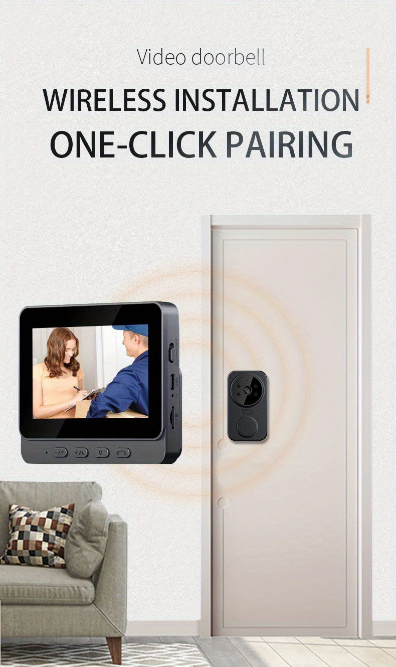 Wireless Video Doorbell Camera with Indoor Monitor – 1080P FHD, No Wi-Fi Needed, Night Vision, Two-Way Audio, 4.3" IPS Screen, Long Battery Life, SD Card Storage, Easy Install for Home Security