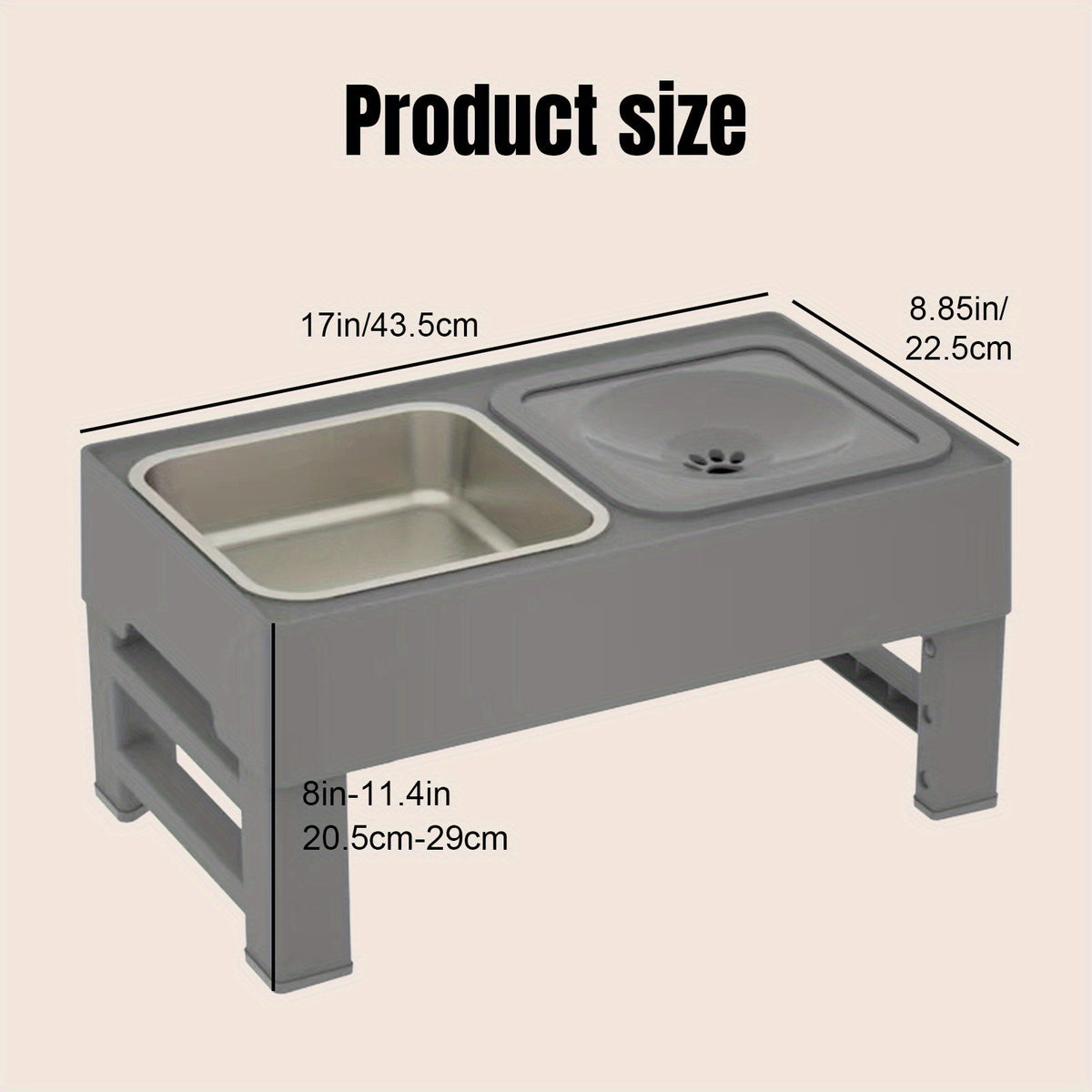 Personalized Elevated Dog Bowls with 4-Height Adjustable Stand - Stainless Steel Dog Food Bowl, Non-Slip No-Spill Raised Feeder for Medium & Large Dogs, Custom Font Name Plate, Black or Gray