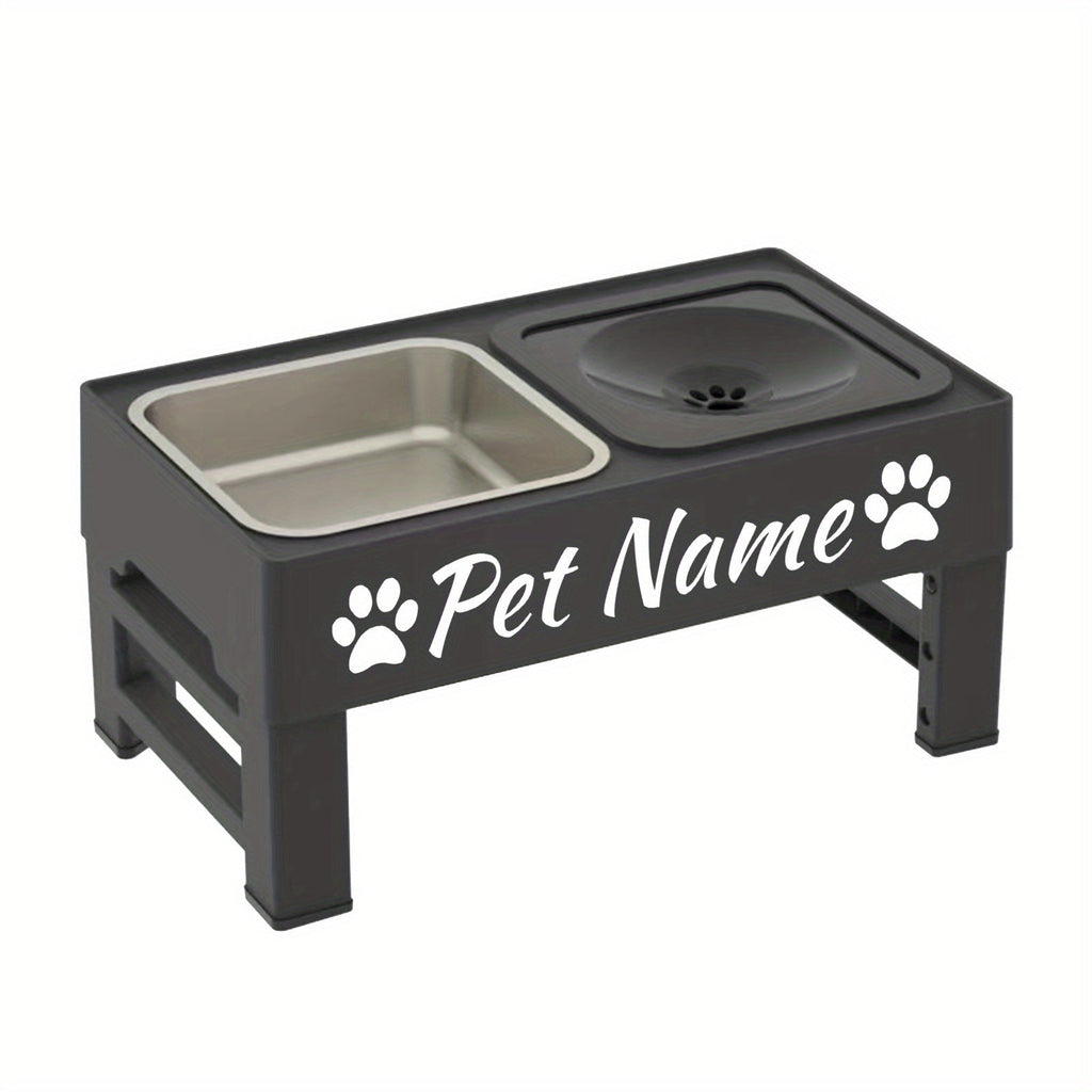 Personalized Elevated Dog Bowls with 4-Height Adjustable Stand - Stainless Steel Dog Food Bowl, Non-Slip No-Spill Raised Feeder for Medium & Large Dogs, Custom Font Name Plate, Black or Gray