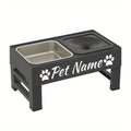 Personalized Elevated Dog Bowls with 4-Height Adjustable Stand - Stainless Steel Dog Food Bowl, Non-Slip No-Spill Raised Feeder for Medium & Large Dogs, Custom Font Name Plate, Black or Gray