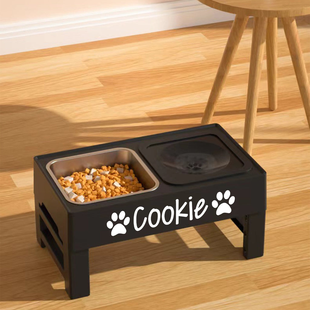 Personalized Elevated Dog Bowls with 4-Height Adjustable Stand - Stainless Steel Dog Food Bowl, Non-Slip No-Spill Raised Feeder for Medium & Large Dogs, Custom Font Name Plate, Black or Gray