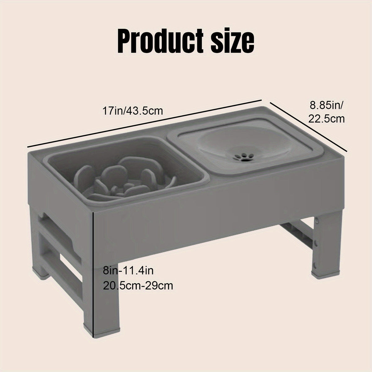 Elevated Dog Bowls with Adjustable Stand - Custom Slow Feeder & Spill-Proof Water Bowl for Small Medium Large Dogs - Raised Dog Bowl Set with Personalized Font Options, Black or Gray