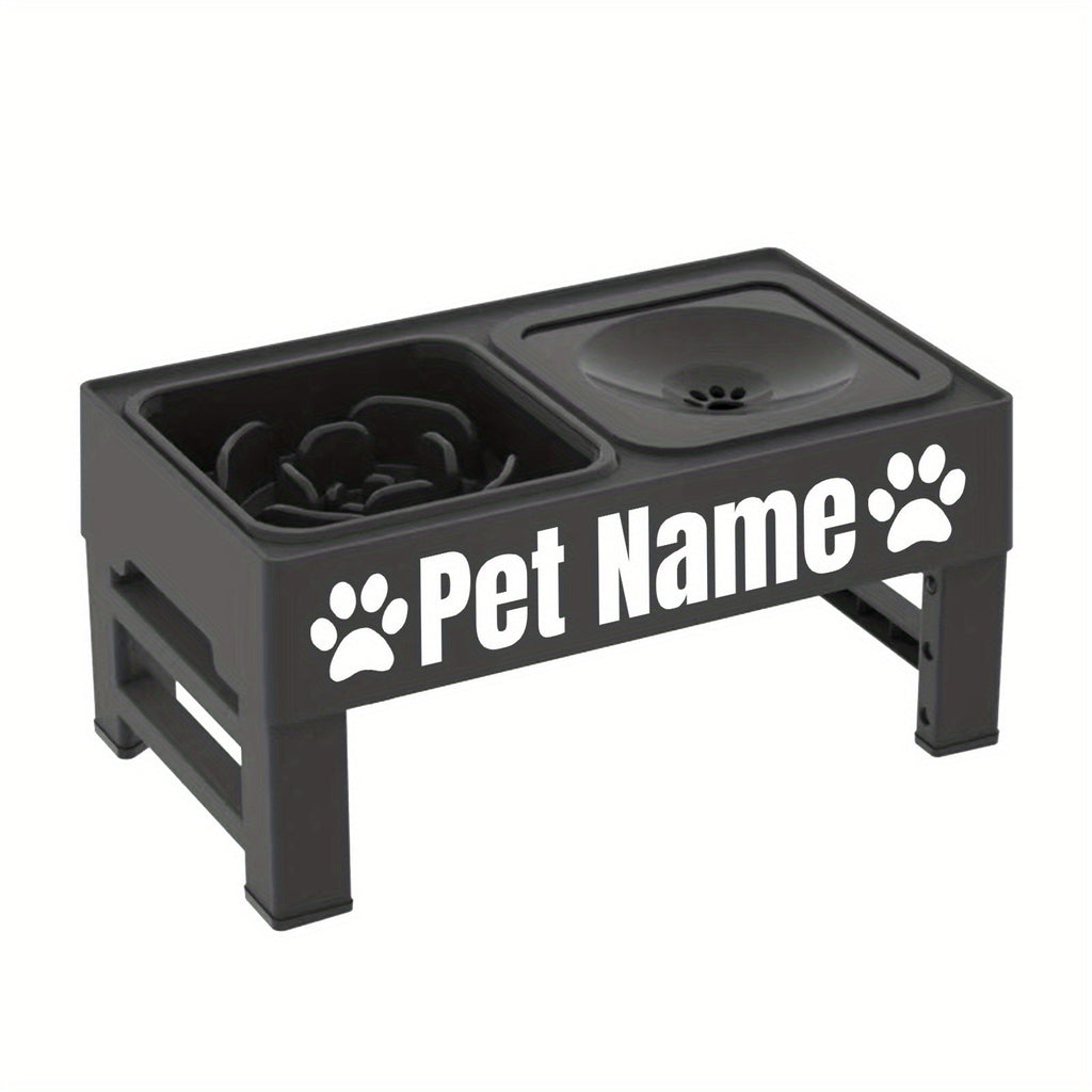 Elevated Dog Bowls with Adjustable Stand - Custom Slow Feeder & Spill-Proof Water Bowl for Small Medium Large Dogs - Raised Dog Bowl Set with Personalized Font Options, Black or Gray