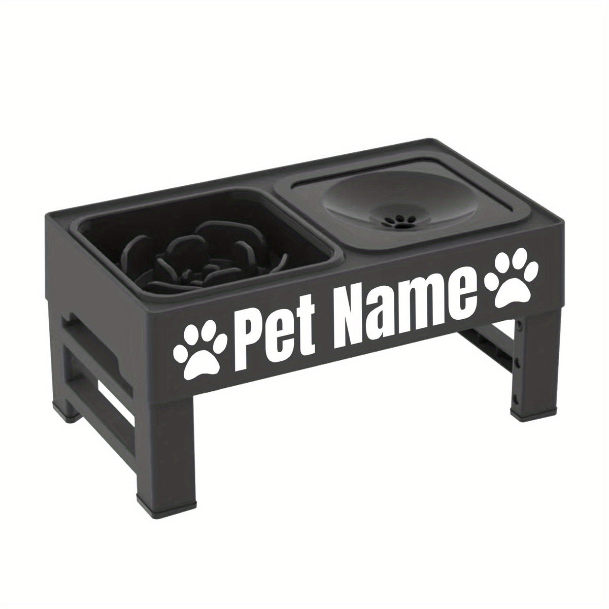 Elevated Dog Bowls with Adjustable Stand - Custom Slow Feeder & Spill-Proof Water Bowl for Small Medium Large Dogs - Raised Dog Bowl Set with Personalized Font Options, Black or Gray