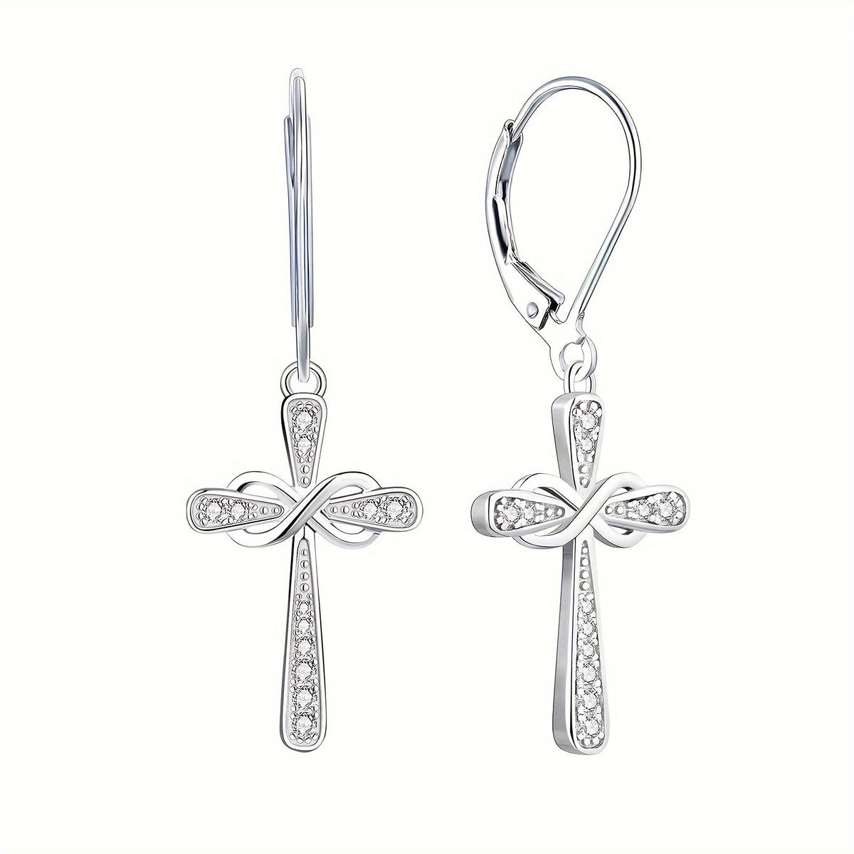925 Sterling Silver CZ Cross Dangle Earrings with Gift Box – Hypoallergenic Shiny Zirconia Inlaid Faithful Jewelry for Women, Elegant Religious Earrings for Daily Wear, Sports Fan & Gift