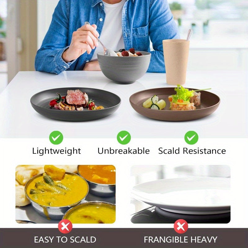 Wheat Straw Dinnerware Set 16 or 32 Piece Unbreakable Lightweight Dish Set with Dinner Plates Dessert Plates Bowls and Cups Dishwasher Microwave Safe Modern Kitchen Tableware Gift for Thanksgiving Christmas