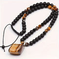 Men's Tiger Eye Necklace 8mm Natural Stone Beaded Pendant Necklace Adjustable Black Agate Long Chain Bohemian Jewelry for Men Gift