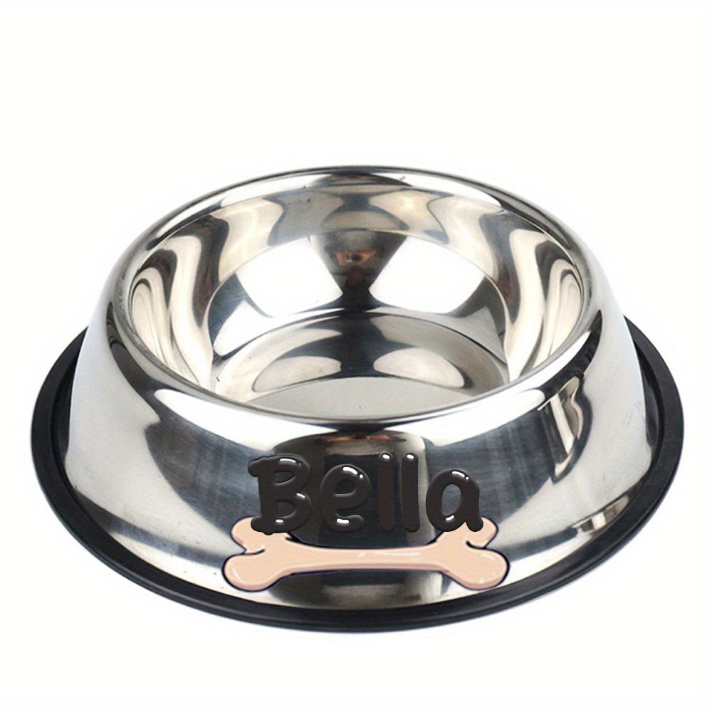 Personalized Stainless Steel Pet Bowl with Custom Name - Anti-Slip Non-Spill Dog & Cat Food Water Bowl, Customized Pet Dish Gift for Dogs Cats, Durable Easy-Clean Metal Bowl with Name Engraving