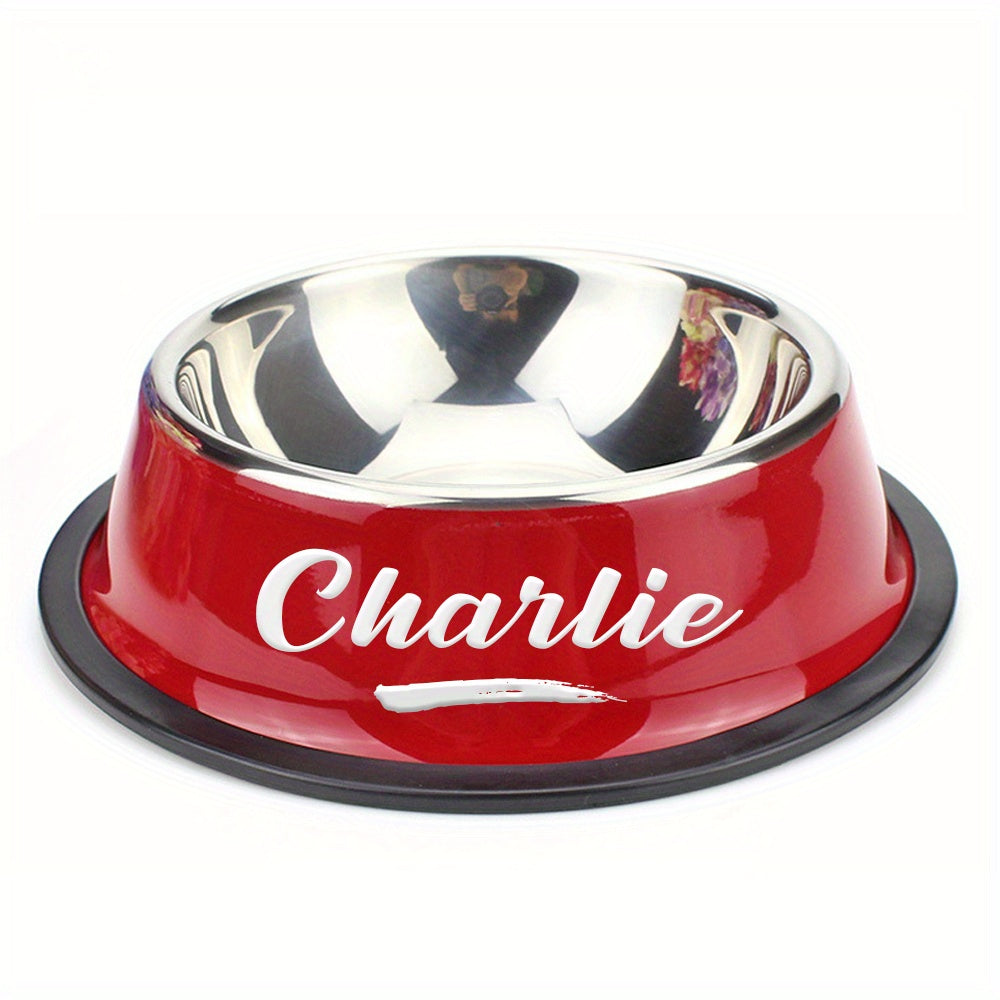 Personalized Stainless Steel Pet Bowl with Custom Name - Anti-Slip Non-Spill Dog & Cat Food Water Bowl, Customized Pet Dish Gift for Dogs Cats, Durable Easy-Clean Metal Bowl with Name Engraving