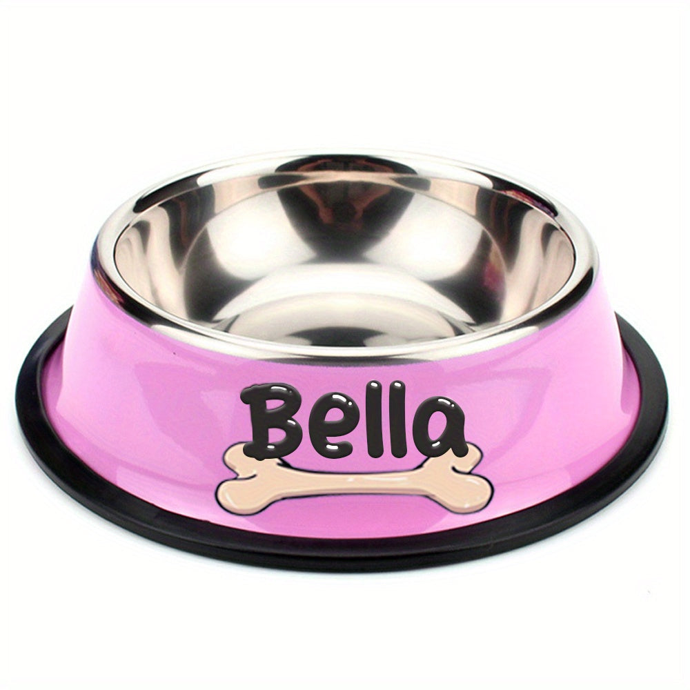 Personalized Stainless Steel Pet Bowl with Custom Name - Anti-Slip Non-Spill Dog & Cat Food Water Bowl, Customized Pet Dish Gift for Dogs Cats, Durable Easy-Clean Metal Bowl with Name Engraving