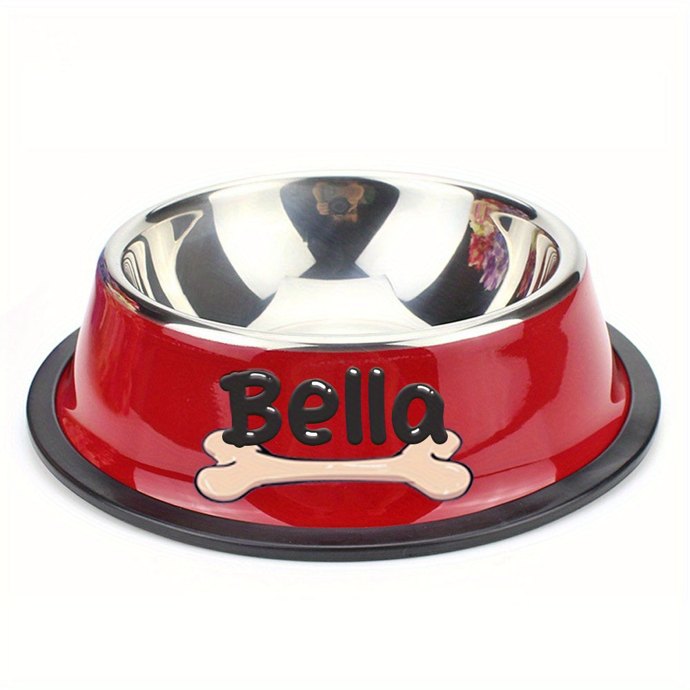 Personalized Stainless Steel Pet Bowl with Custom Name - Anti-Slip Non-Spill Dog & Cat Food Water Bowl, Customized Pet Dish Gift for Dogs Cats, Durable Easy-Clean Metal Bowl with Name Engraving