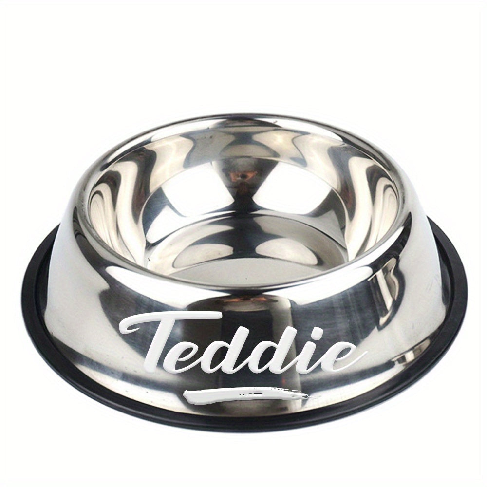Personalized Stainless Steel Pet Bowl with Custom Name - Anti-Slip Non-Spill Dog & Cat Food Water Bowl, Customized Pet Dish Gift for Dogs Cats, Durable Easy-Clean Metal Bowl with Name Engraving