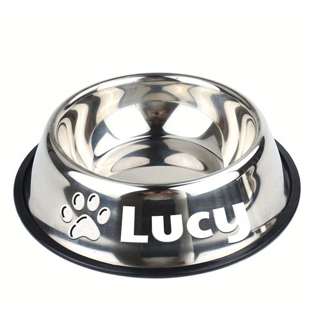 Personalized Stainless Steel Pet Bowl with Custom Name - Anti-Slip Non-Spill Dog & Cat Food Water Bowl, Customized Pet Dish Gift for Dogs Cats, Durable Easy-Clean Metal Bowl with Name Engraving