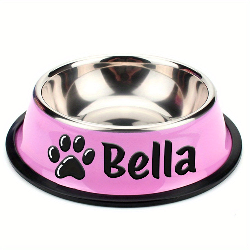 Personalized Stainless Steel Pet Bowl with Custom Name - Anti-Slip Non-Spill Dog & Cat Food Water Bowl, Customized Pet Dish Gift for Dogs Cats, Durable Easy-Clean Metal Bowl with Name Engraving